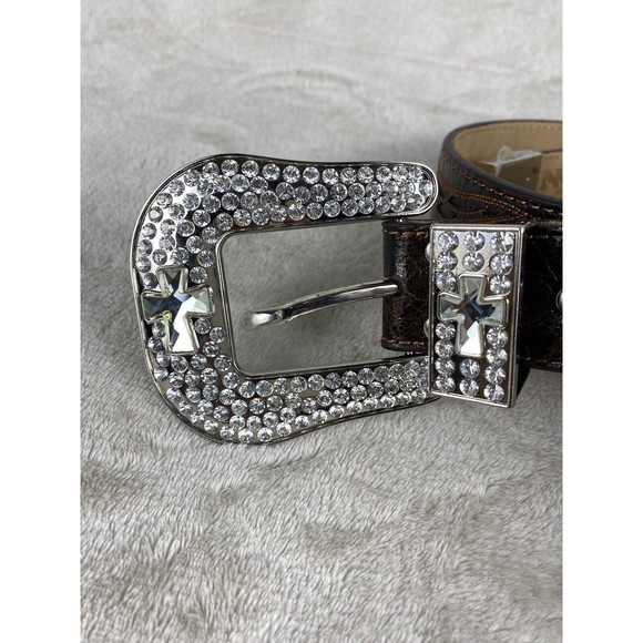 Nocona Western Belt Leather Bling Cross  Embroidered Wings Cowgirls Brown Belt main image 2